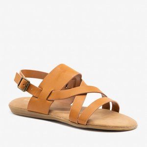 Bamboo Women Open Toe Stylish Criss Cross Slingback Summer Sandals - Tan